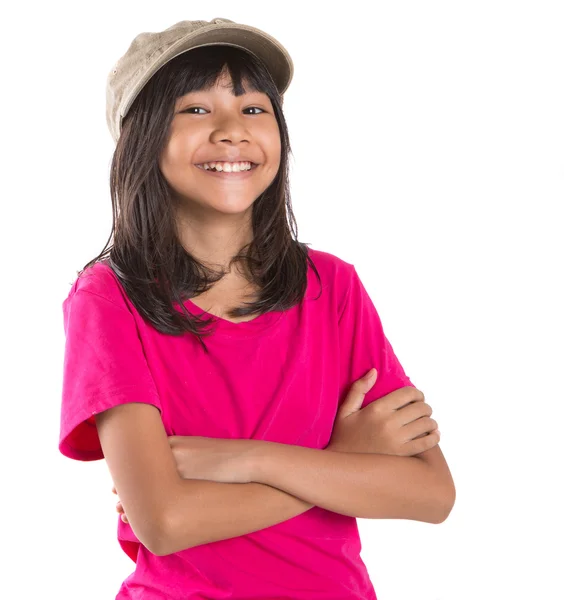 Joven preadolescente asiático chica con un gorro — Foto de Stock