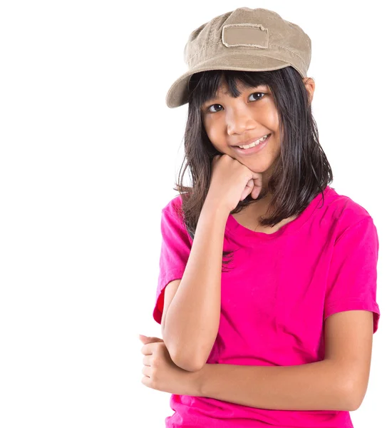 Młody preteen azjatyckie dziewczyny z czapkę — Zdjęcie stockowe