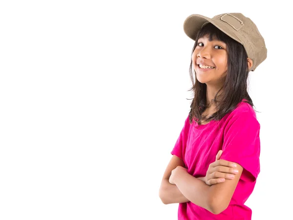Młody preteen azjatyckie dziewczyny z czapkę — Zdjęcie stockowe