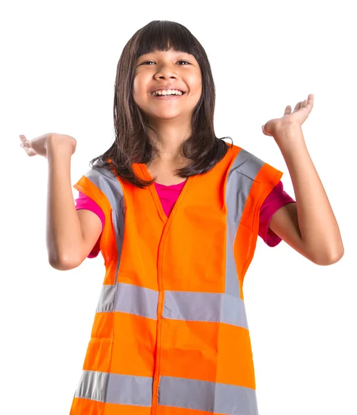 Young Asian Preteen Girl With An Orange Safety Reflective Vest — Stock Photo, Image
