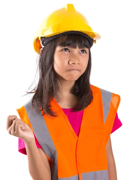 Nedospělý Asijská dívka s čepice a reflexní vesta — Stock fotografie