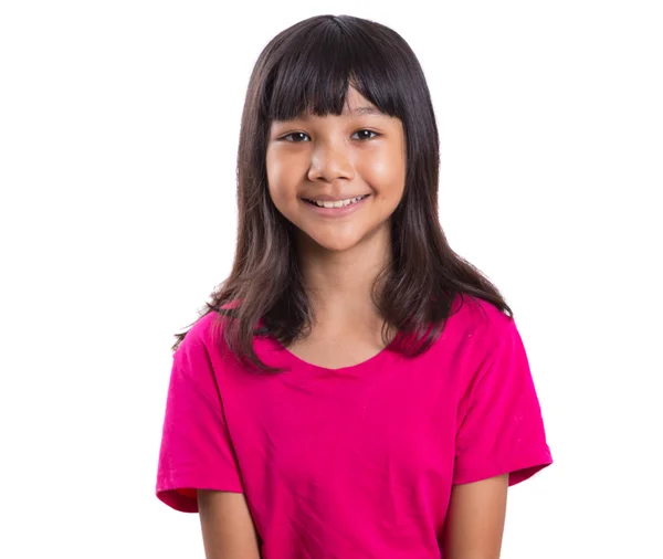 Unga preteen asiatisk tjej i rosa tshirt — Stockfoto