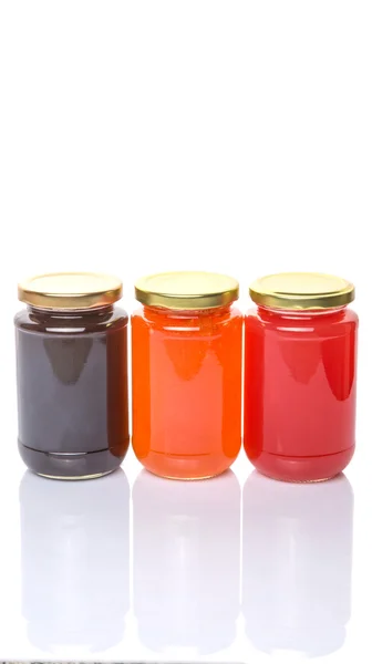 Blueberry Strawberry Orange Fruit Bottled Jam White Background — Stock Photo, Image