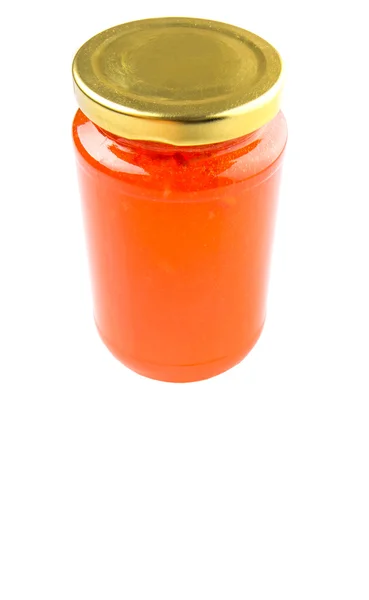 Oranje Vruchten Jam Een Fles Witte Achtergrond — Stockfoto