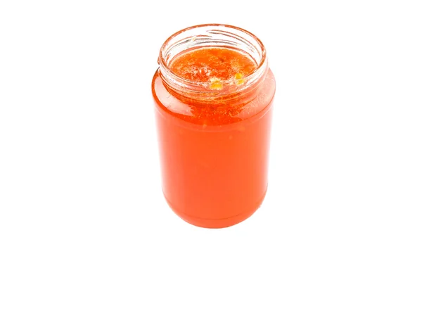 在白色的背景一瓶橘子果酱 — Stock fotografie