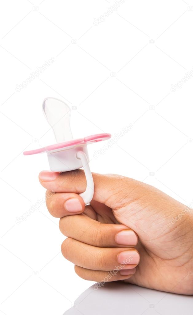 Female Hand Holding Pink Pacifier