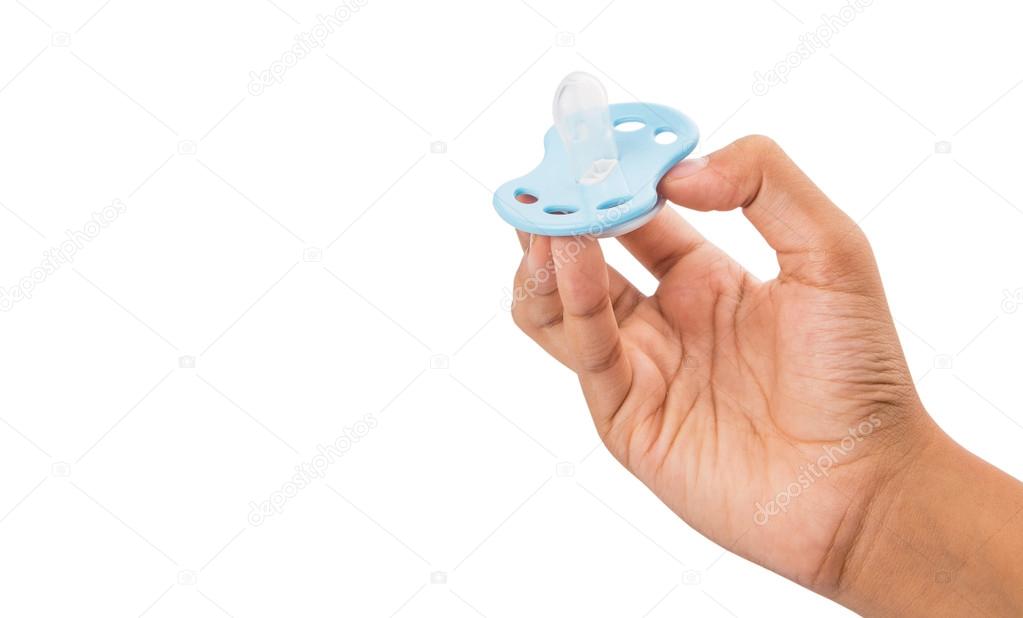 Female Hand Holding Blue Pacifier