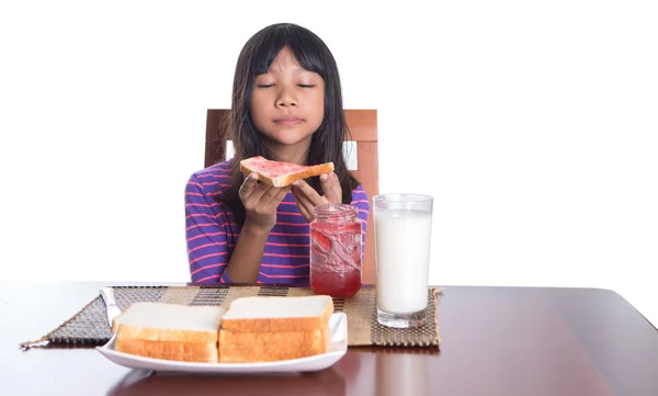 Young Malay Asian Preteen Girl Having Breakfast — Stock Photo, Image