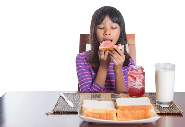 Young Malay Asian Preteen Girl Having Breakfast — Stock Photo, Image