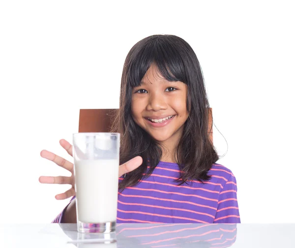 Young Asian Girl With Milk — Stock Photo, Image