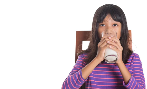 Young Asian Girl With Milk — Stock Photo, Image