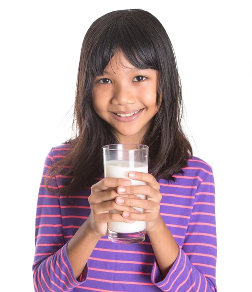 Young Asian Girl With Milk — Stock Photo, Image