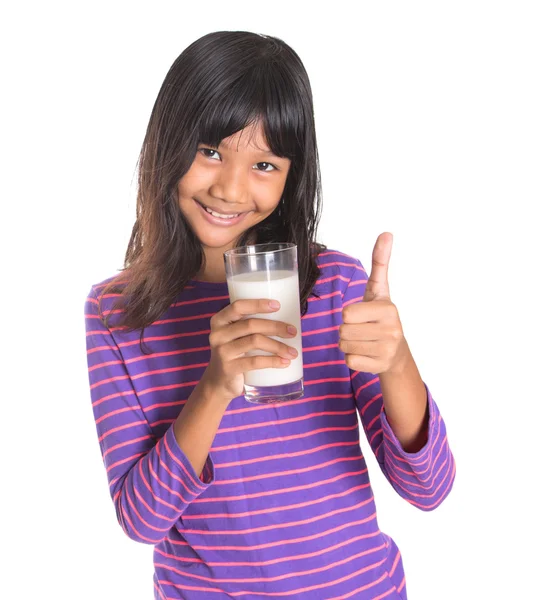 Young Asian Girl With Milk — Stock Photo, Image