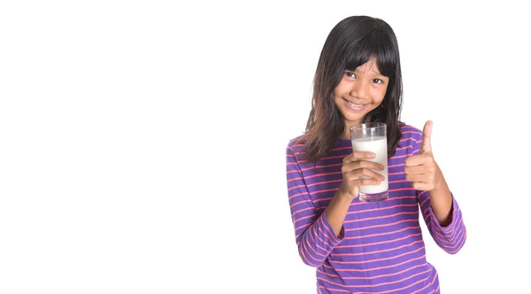 Young Asian Girl With Milk — Stock Photo, Image