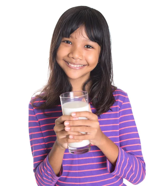 Young Asian Girl With Milk — Stock Photo, Image