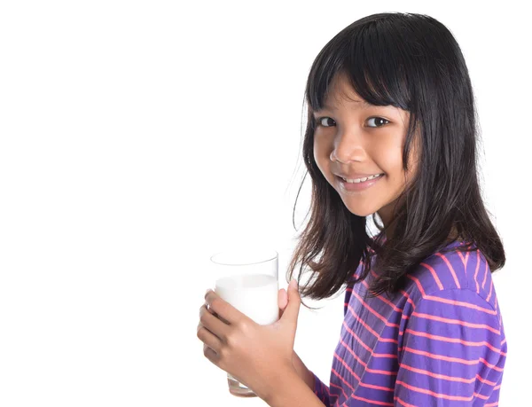 Young Asian Girl With Milk — Stock Photo, Image