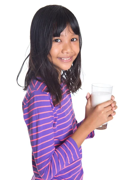 Menina asiática nova com leite — Fotografia de Stock