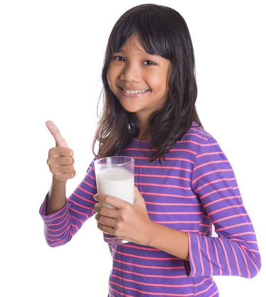 Young Asian Girl With Milk — Stock Photo, Image