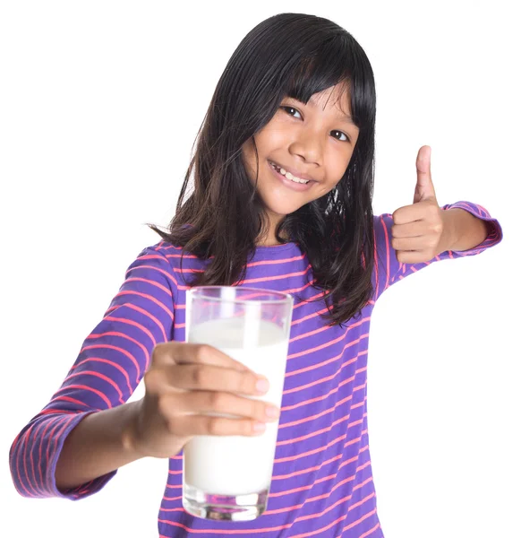 Young Asian Girl With Milk — Stock Photo, Image