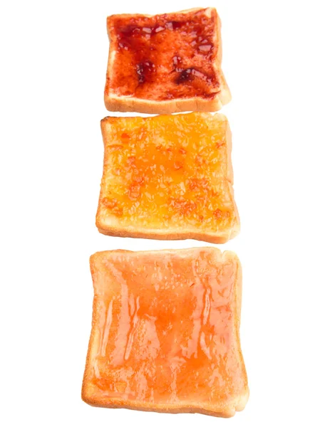 Mescolare Frutta Mirtillo Marmellata Frutta Arancione Spalmata Pane Tostato Sfondo — Foto Stock