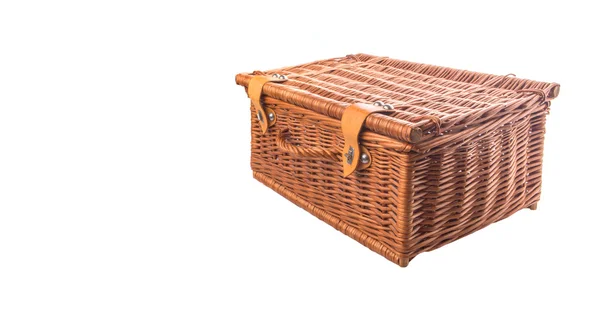 Handgemachter Weidenkorb Für Picknicks Auf Weißem Hintergrund — Stockfoto