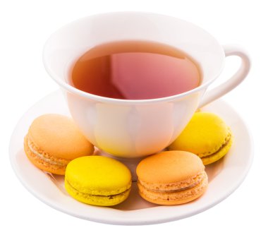 bir fincan çay ve Fransız macarons