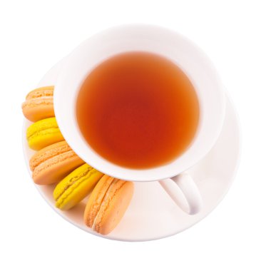 bir fincan çay ve Fransız macarons