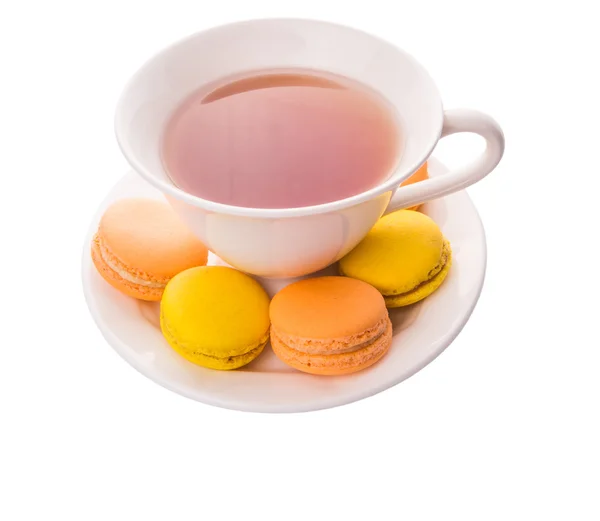 A Cup Of Tea And French Macarons — Stock Photo, Image