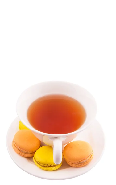 A Cup Of Tea And French Macarons — Stock Photo, Image