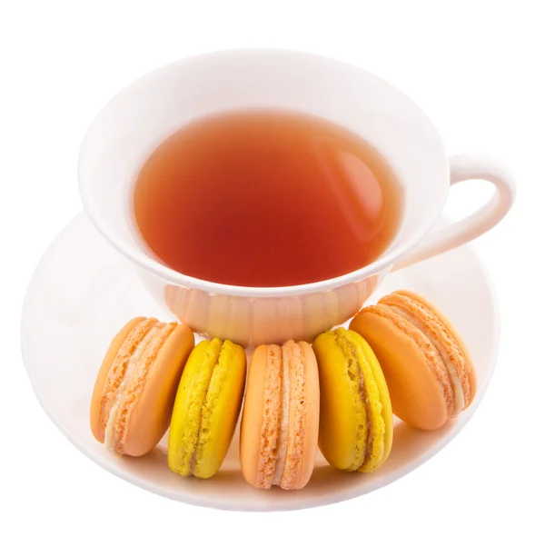 A Cup Of Tea And French Macarons — Stock Photo, Image