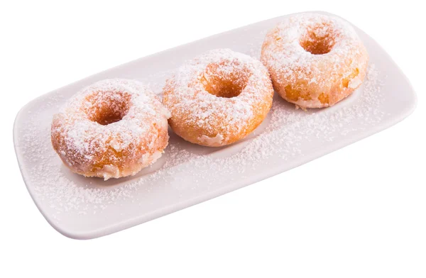 Homemade Doughnut Sugar Toppings White Plate White Background — Stock Photo, Image