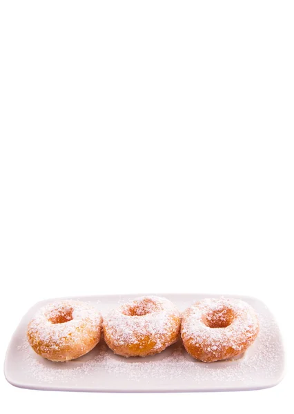 Homemade Doughnut Sugar Toppings White Plate White Background — Stock Photo, Image