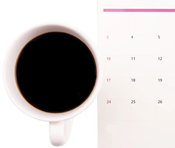 Eine Tasse Kaffee Und Tisch Tagesplaner — Stockfoto