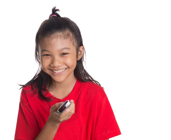 Girl With TV Remote — Stock Photo, Image