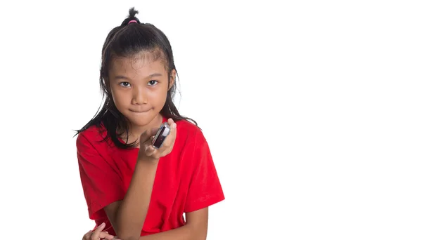 Menina com TV remoto — Fotografia de Stock