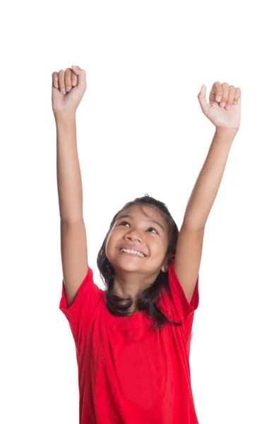Young Asian Girl Raising Hands — Stock Photo, Image
