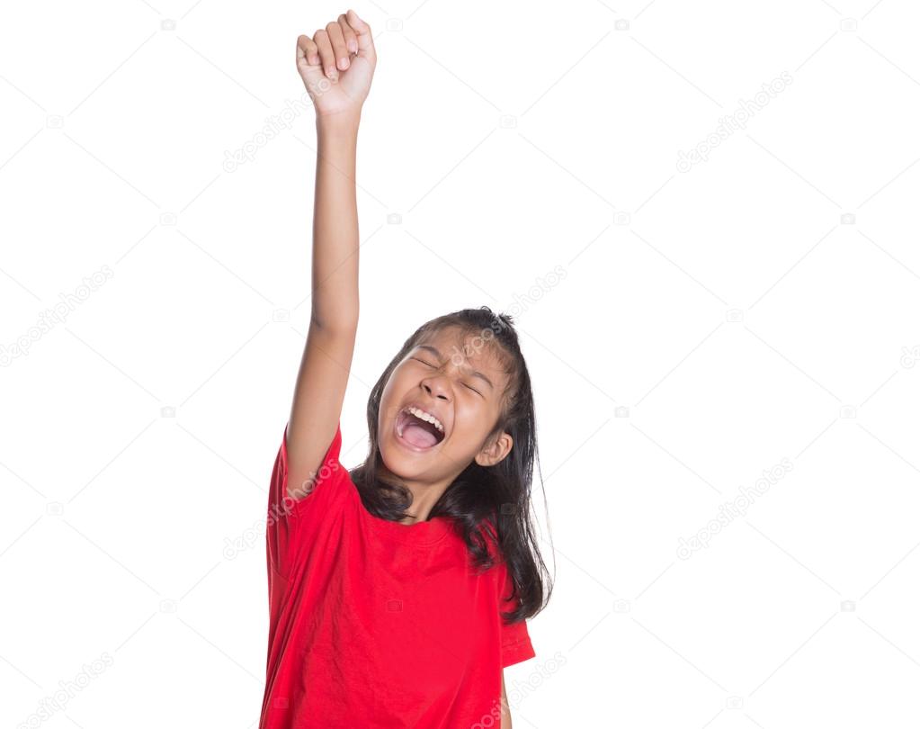 Young Asian Girl Raising Hands