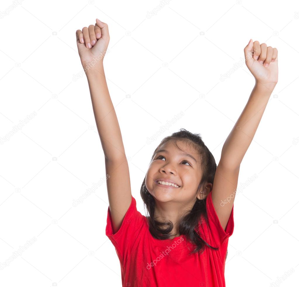 Young Asian Girl Raising Hands