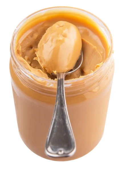 Erdnussbutter mit kleinem Löffel — Stockfoto