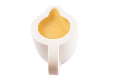 Yoğunlaştırılmış süt beyaz arka plan üzerinde bir küçük süt kabı içinde