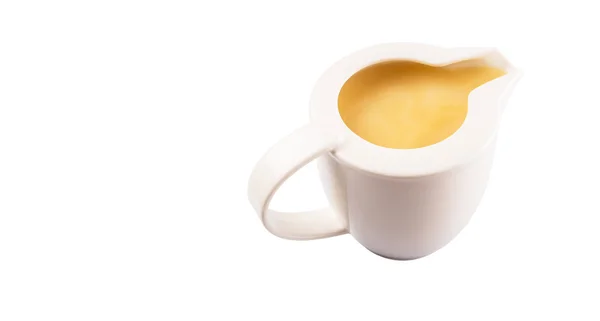 Latte Condensato Una Piccola Brocca Latte Sfondo Bianco — Foto Stock