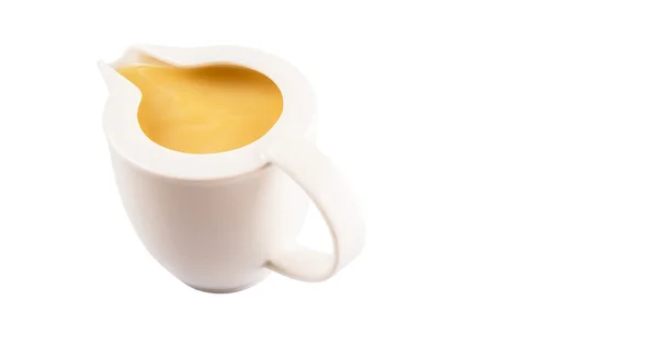 Latte Condensato Una Piccola Brocca Latte Sfondo Bianco — Foto Stock