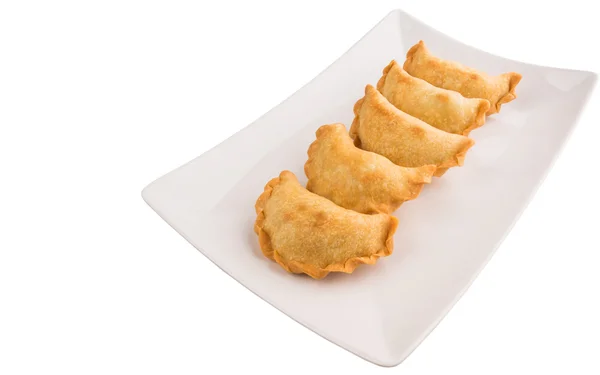 Populär Traditionella Malaysiska Mellanmål Curry Puff Vit Platta Över Vit — Stockfoto