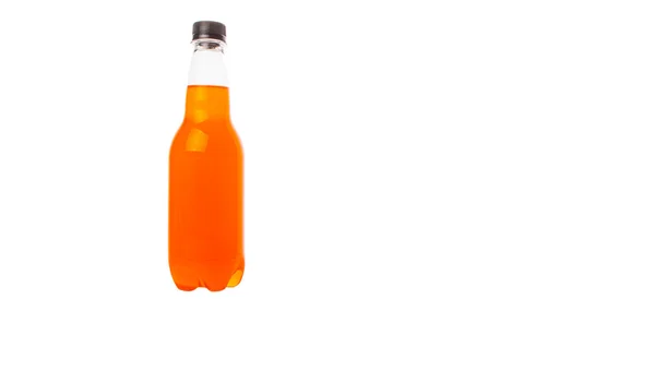 Bebidas Refrigerante Cor Laranja Garrafas Sobre Fundo Branco — Fotografia de Stock