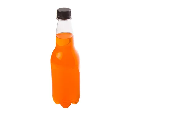 Oranje Gekleurde Soda Dranken Flessen Witte Achtergrond — Stockfoto