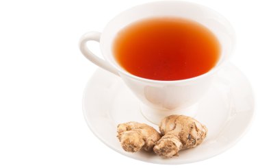bir fincan çay ve zencefil kökü