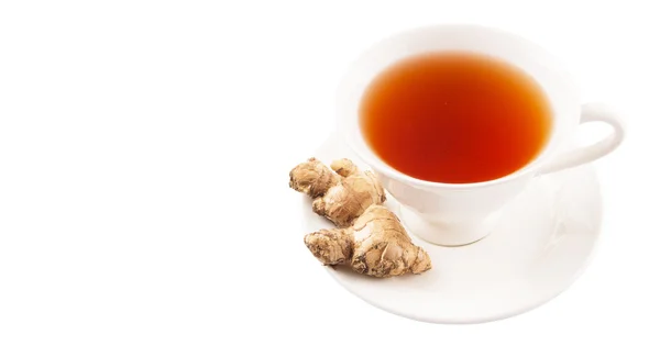 Raíz de jengibre y una taza de té — Foto de Stock