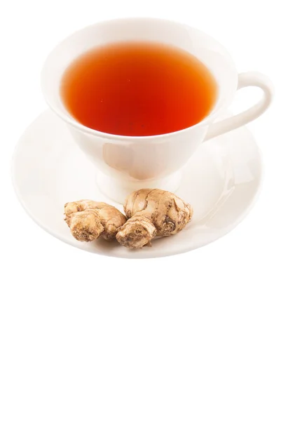 Raiz de gengibre e uma xícara de chá — Fotografia de Stock