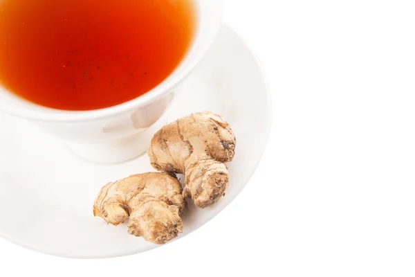 Raíz de jengibre y una taza de té — Foto de Stock