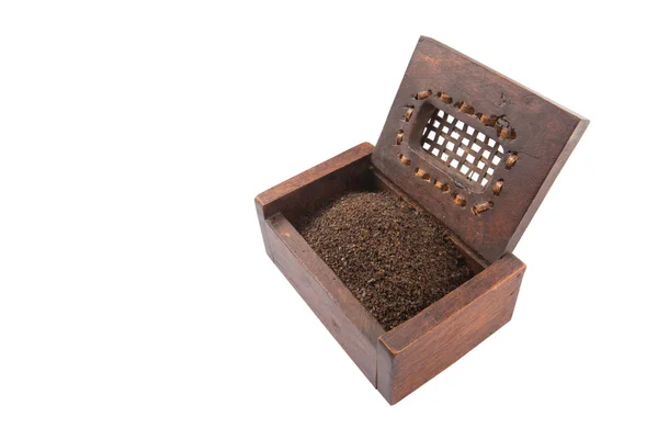 Getrocknete Verarbeitete Und Gemischte Teeblätter Holzkiste — Stockfoto